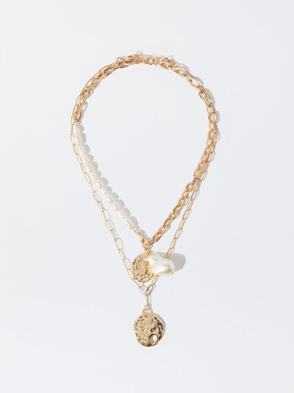 Set Kombinierte Halsketten Mit Medaillon Und Perle, Weib, hi-res