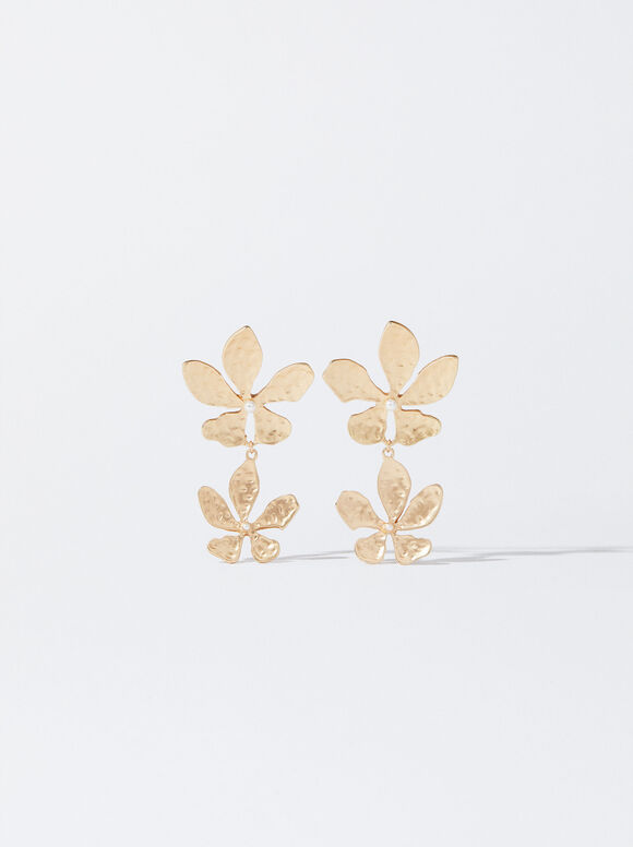 Earrings With Faux Pearls And Flowers, White, hi-res