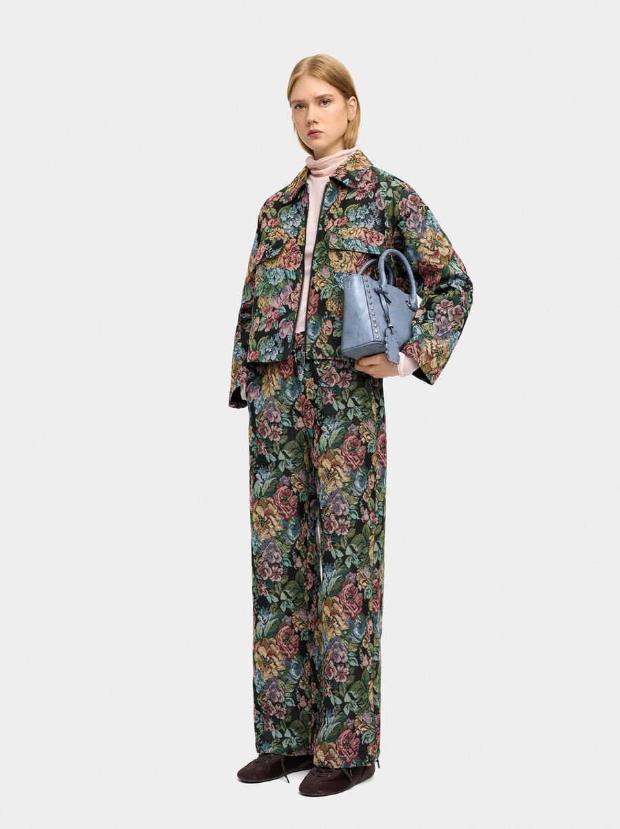 Floral jacquard trousers