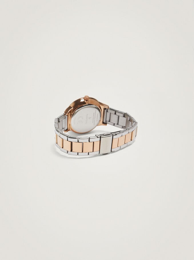 Watch With Two-Toned Steel Strap, Rose Gold, hi-res