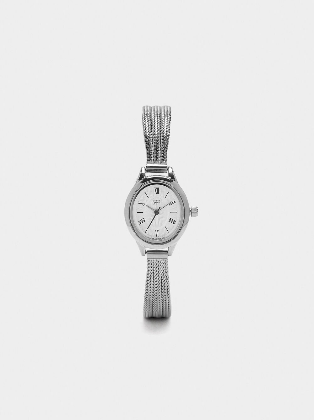 Oval watch with stainless steel mesh bracelet