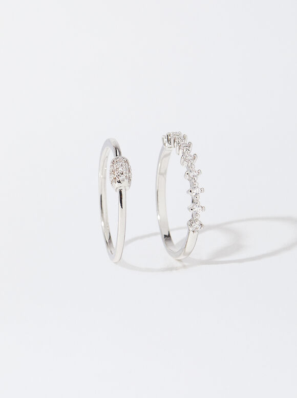 Set Of Rings With Zirconia, Silver, hi-res