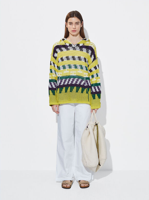 Knitted Hooded Sweater, Multicolor, hi-res