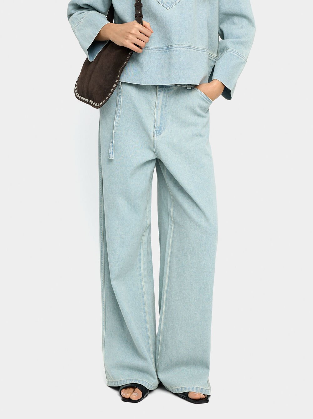 Straight denim trousers with belt
