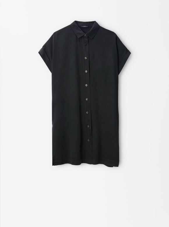 Lyocell Shirt Dress, Black, hi-res
