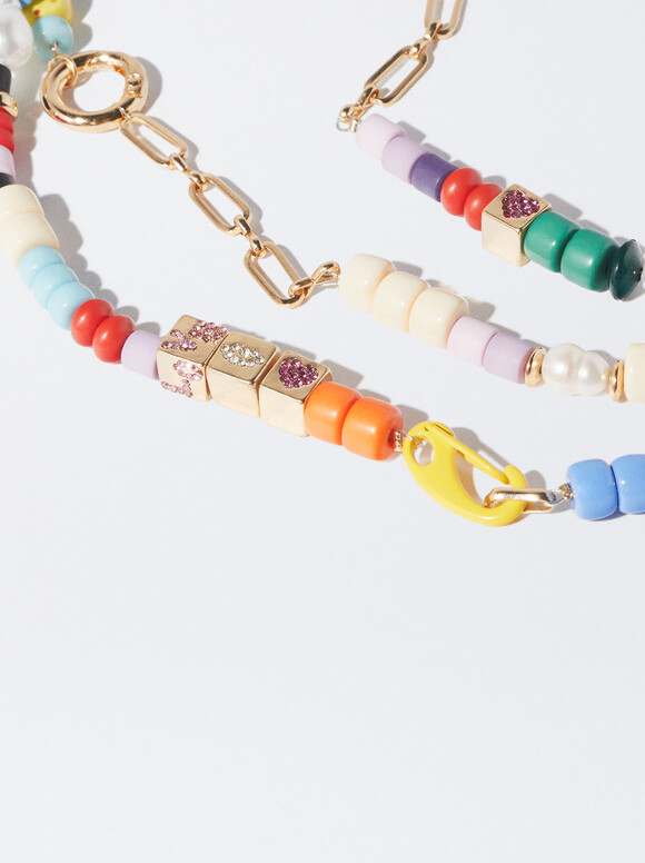 Set Of Necklaces With Ceramic, Multicolor, hi-res