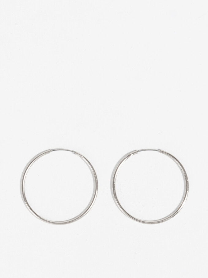 Basic Short Hoop-Earrings, Silver, hi-res
