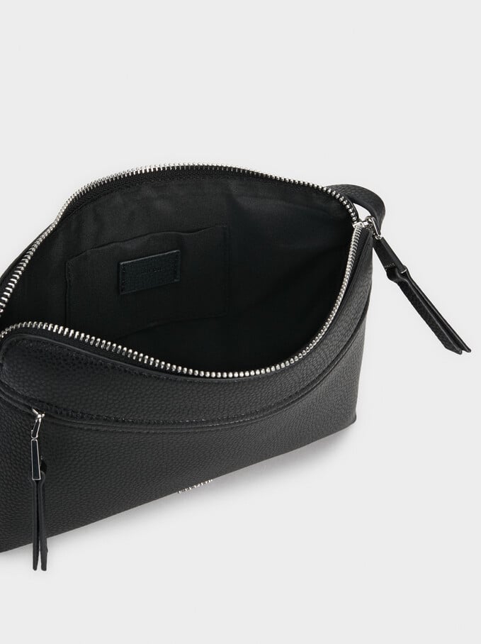 Shoulder Bag With Outer Pocket, Black, hi-res