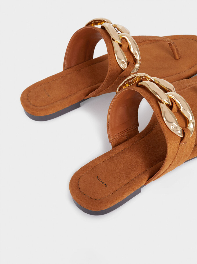 Flat Sandals With Chain, Camel, hi-res
