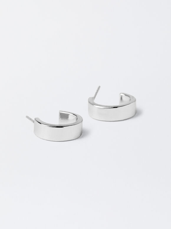 Basic Small Hoop Earrings, Silver, hi-res