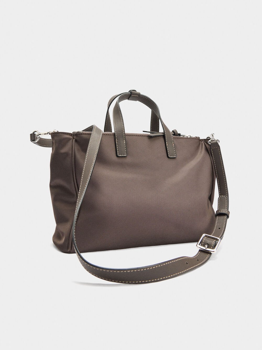 Nylon tote bag with crossbody strap