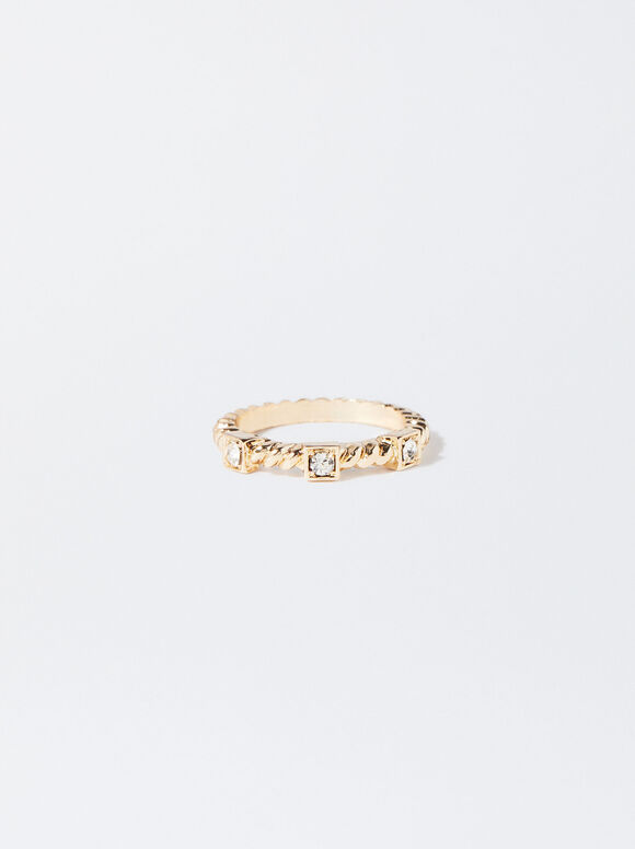 Golden Ring With Crystals, Golden, hi-res