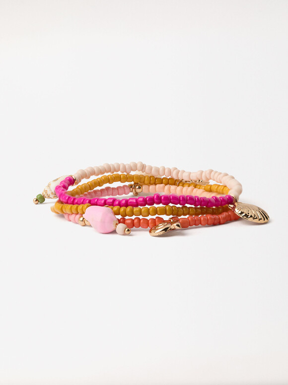 Set Of Multicolored Bead Bracelets, Multicolor, hi-res