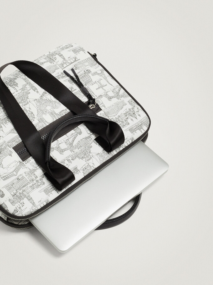 Printed Briefcase For 15” Laptop, White, hi-res