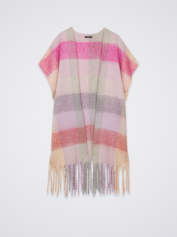 Poncho With Fringes, Pink, hi-res