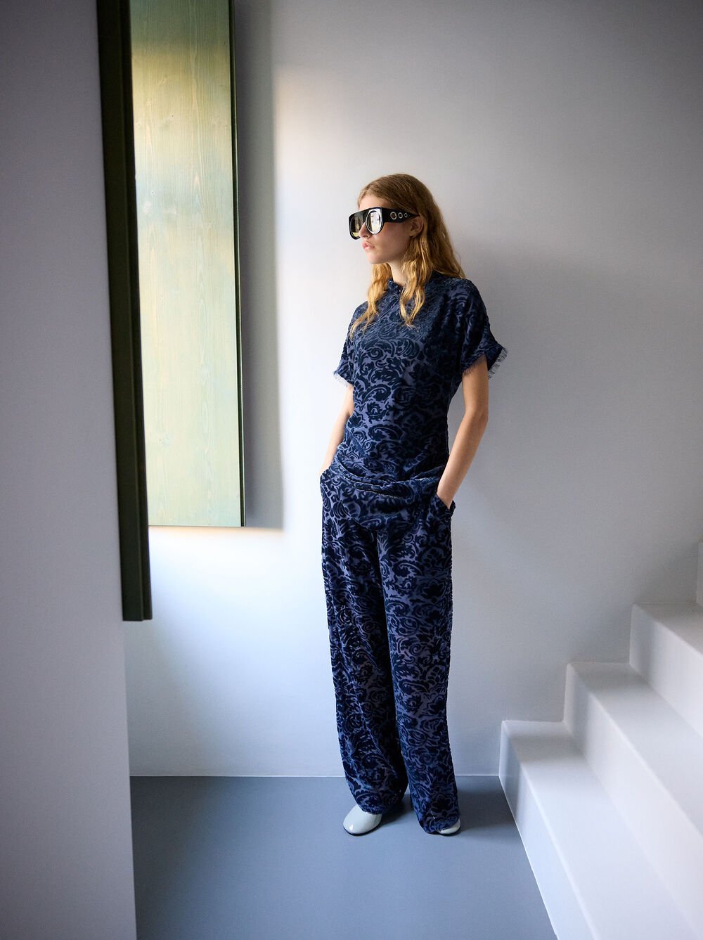 Semitransparente Jacquardhose