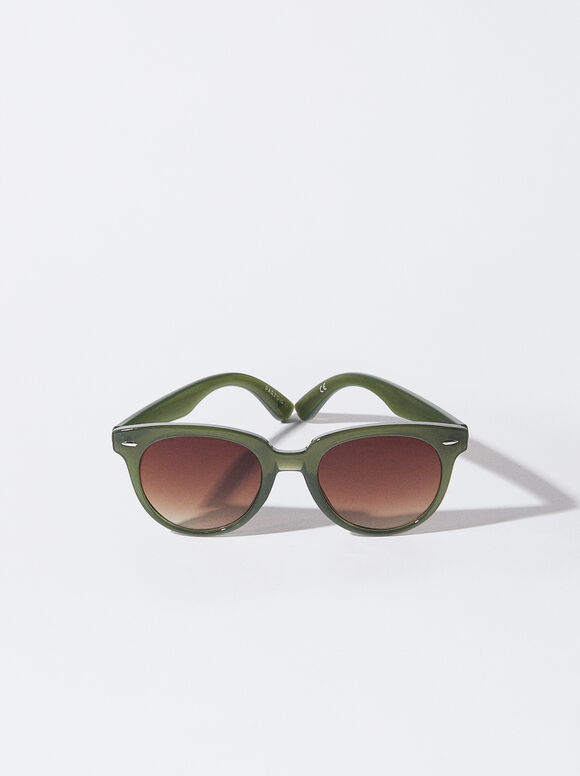 Round Sunglasses , Khaki, hi-res