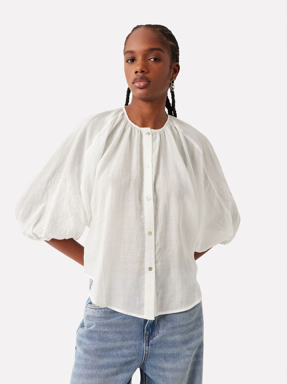Camisa Manga Abullonada, Blanco, hi-res