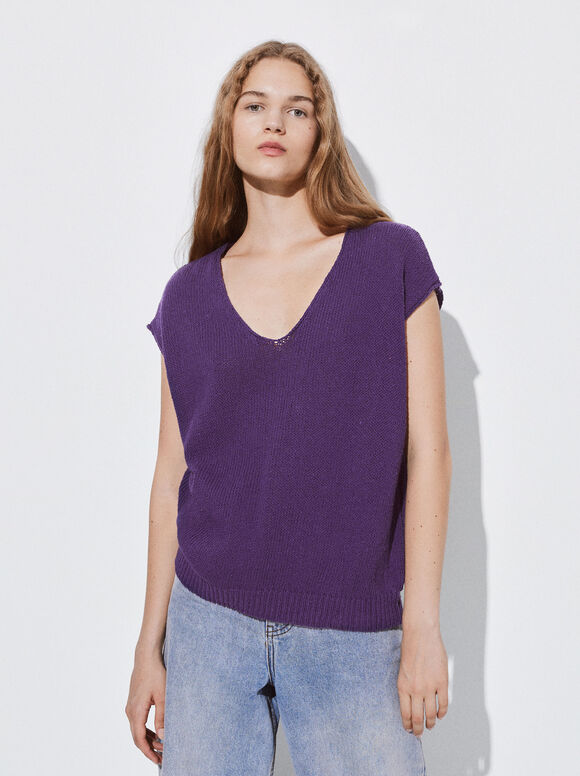 Cotton Basic Top, Purple, hi-res