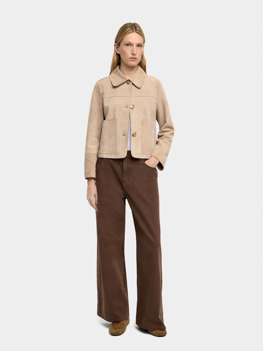 Leather jacket with buttons