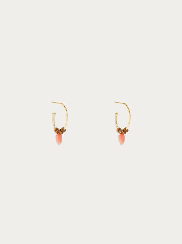 925 Silver Hoops With Semiprecious Stone, Coral, hi-res