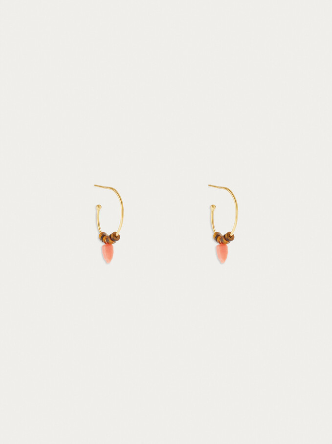 925 Silver Hoops With Semiprecious Stone, Coral, hi-res