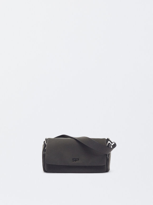 Nylon Effect Shoulder Bag, Black, hi-res