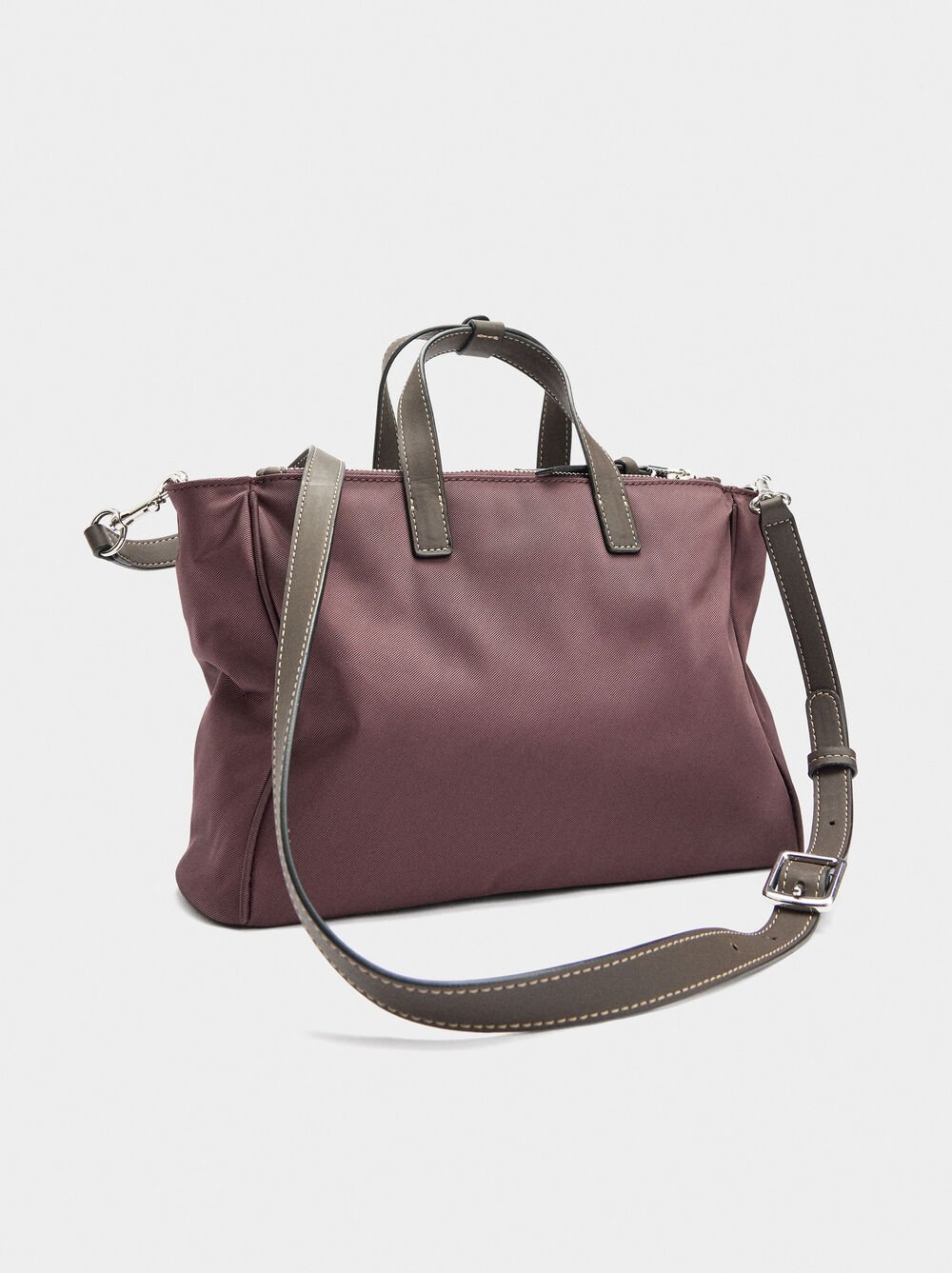 Nylon tote bag with crossbody strap