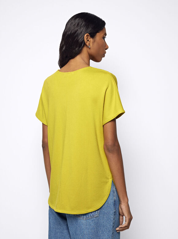 Camiseta Básica Cuello Pico, Amarillo, hi-res