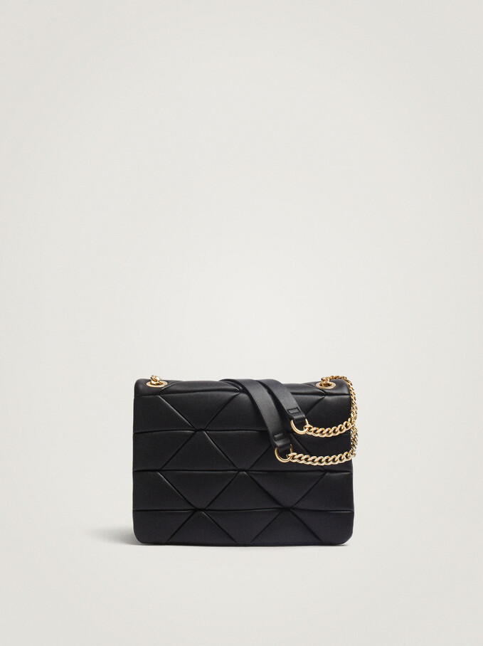Quilted Crossbody Bag With Contrast Strap, Black, hi-res