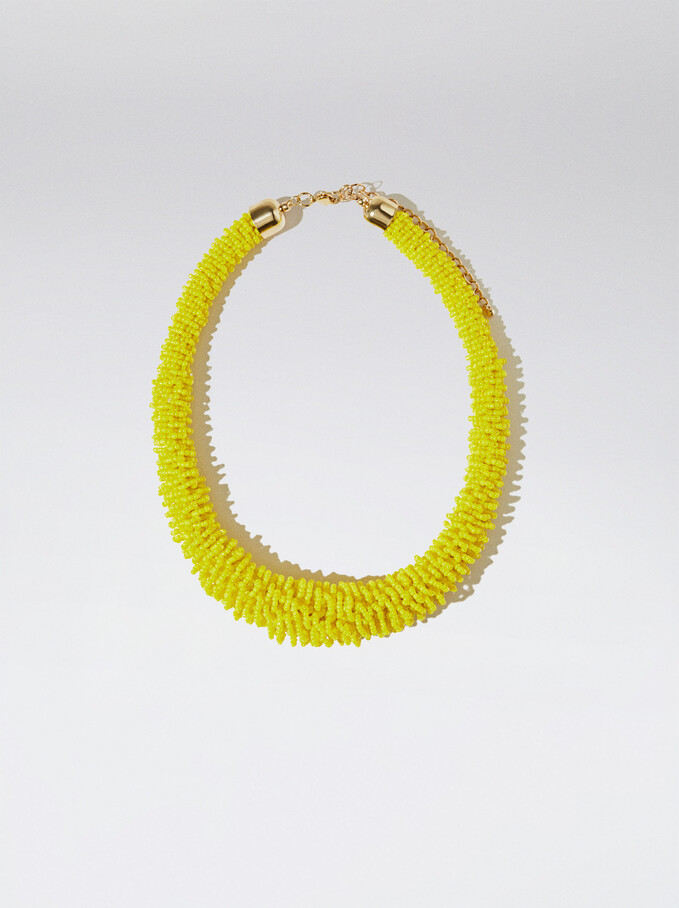 Necklace With Beads, Yellow, hi-res