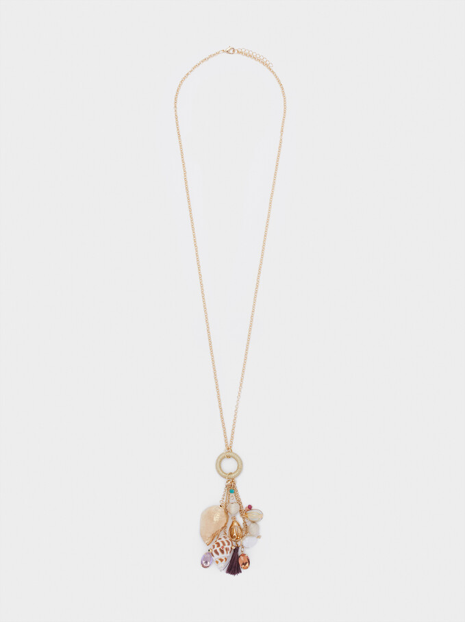 Long Shell And Pearl Necklace, Multicolor, hi-res