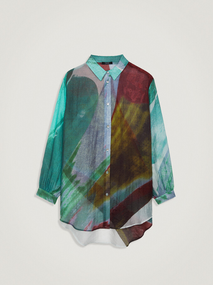 Lyocell Printed Shirt, Multicolor, hi-res