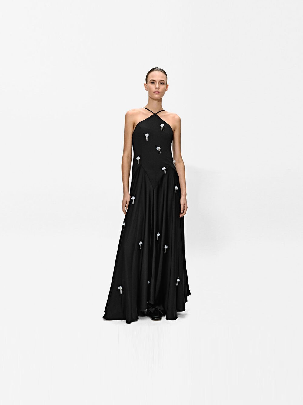 Long satin halter dress