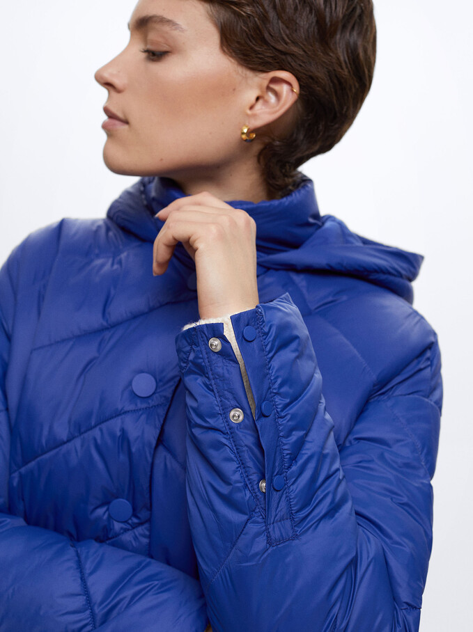 Quilted Coat With Hood, Blue, hi-res