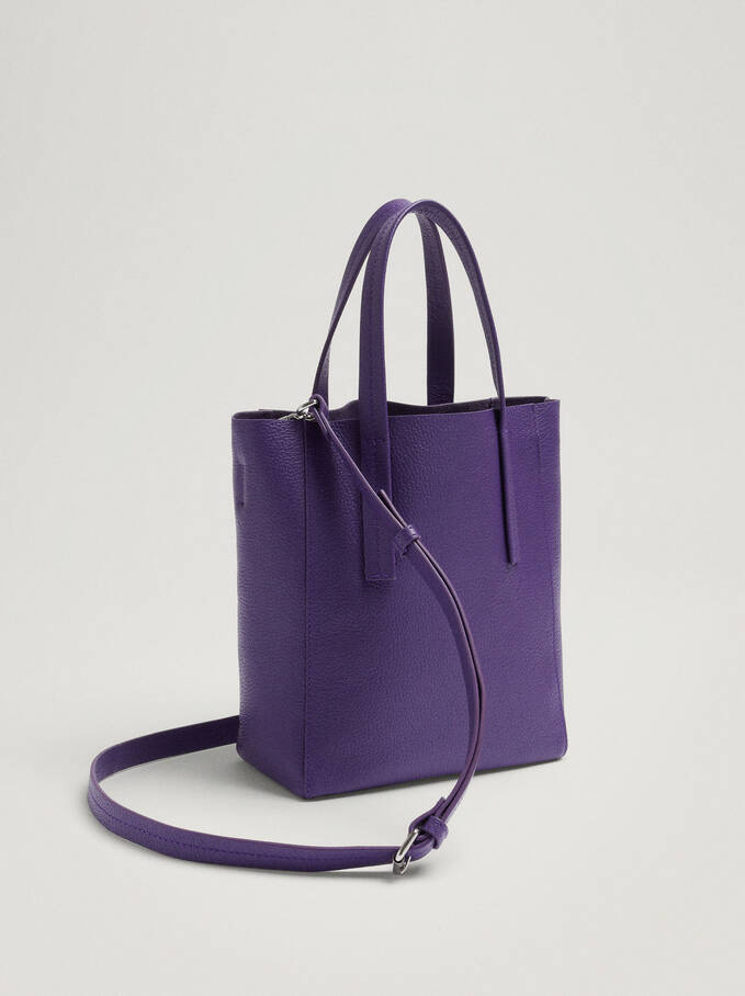Leather Shopper Bag, Purple, hi-res
