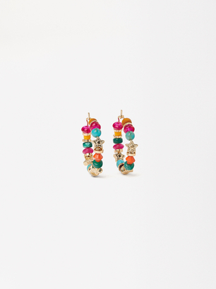 Hoop Earrings With Beads, Multicolor, hi-res