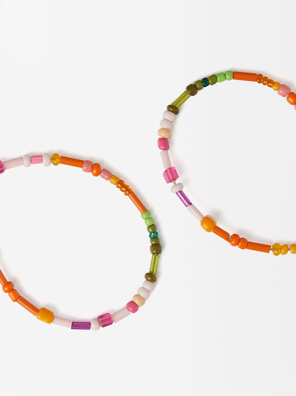 Bead Hoop Earrings, Multicolor, hi-res