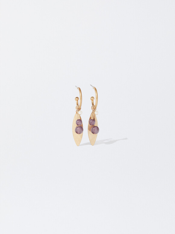 Gold Hoop Earrings With Pendants, Multicolor, hi-res
