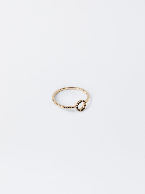 Golden Ring With Zirconia, Black, hi-res