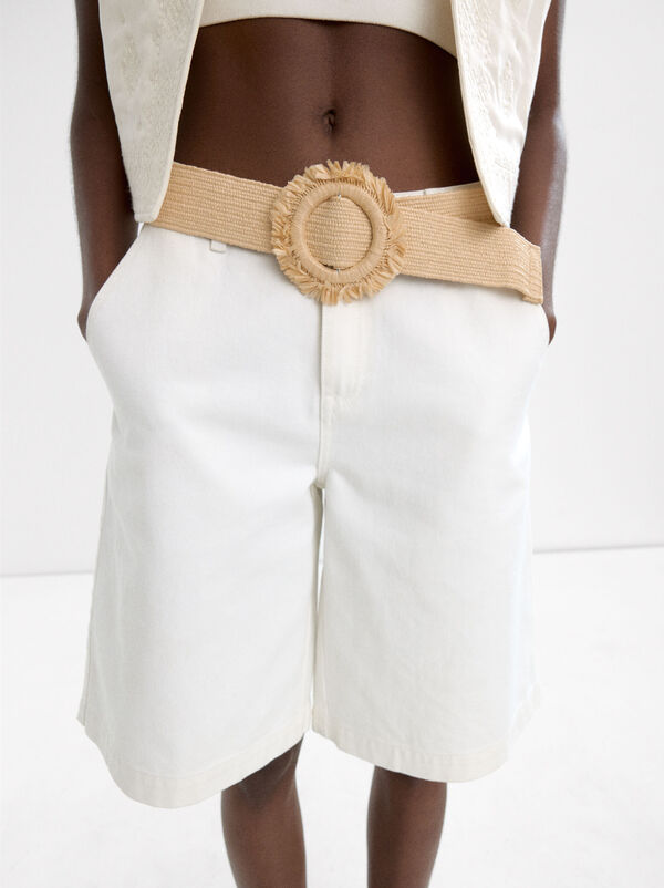 Straw-effect belt with round buckle