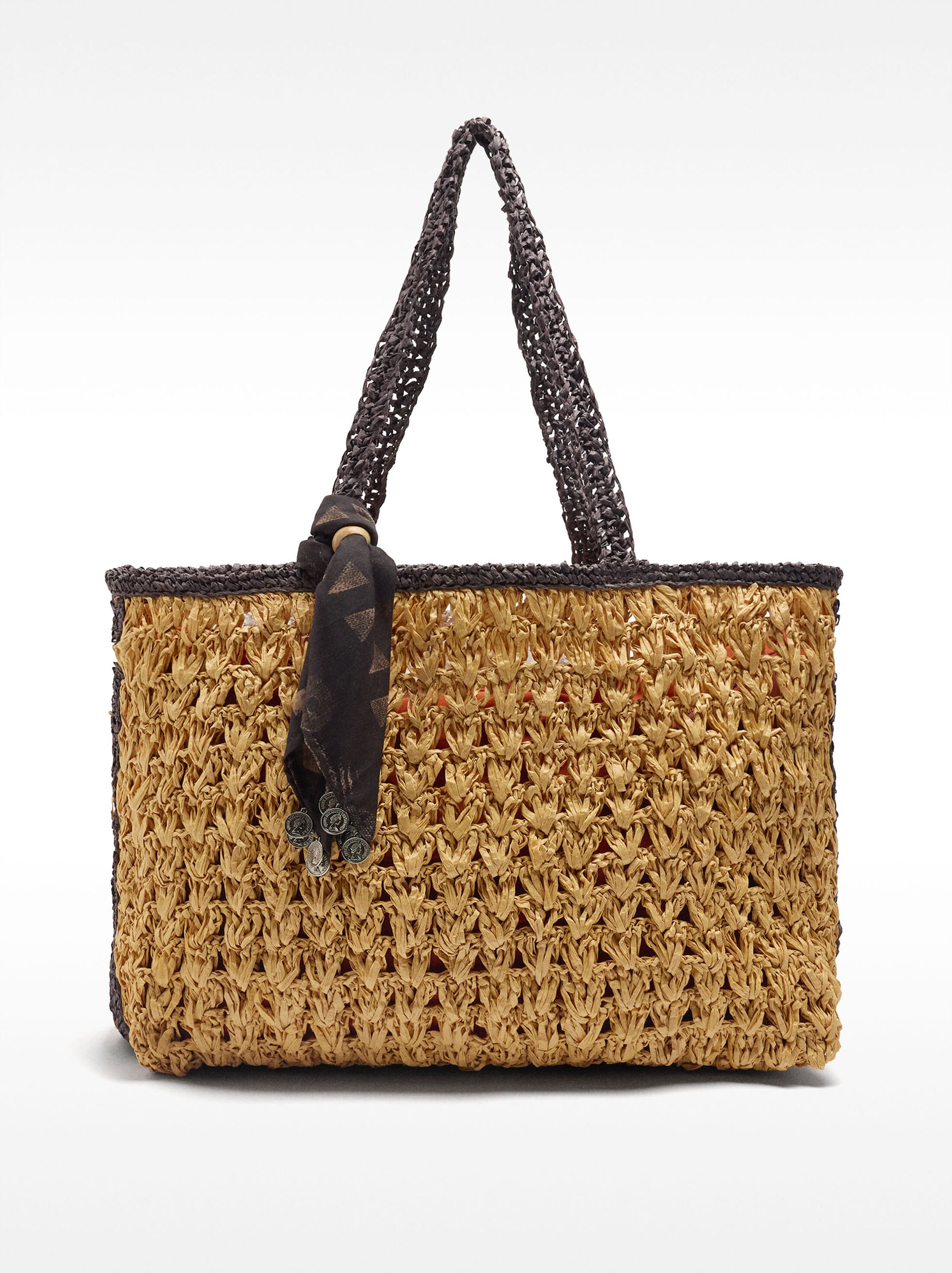 Shopper bag with braided straw effect image number 0.0