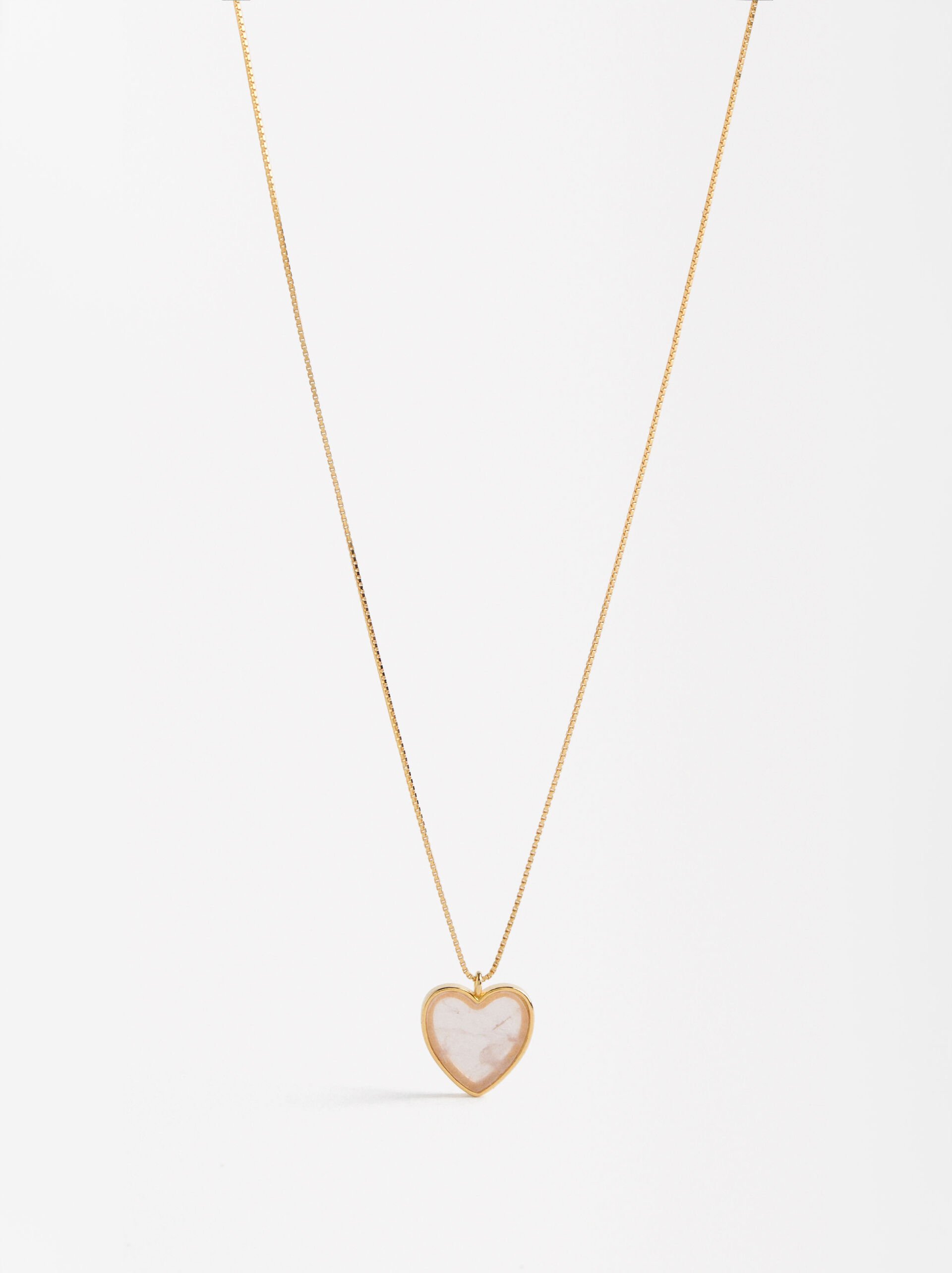 Collier court pierre de cœur - Argent sterling 925 image number 0.0