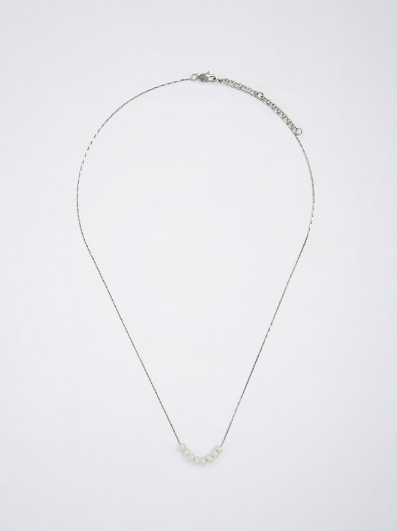 Stainless Steel Necklace With Freshwater Pearl, Silver, hi-res