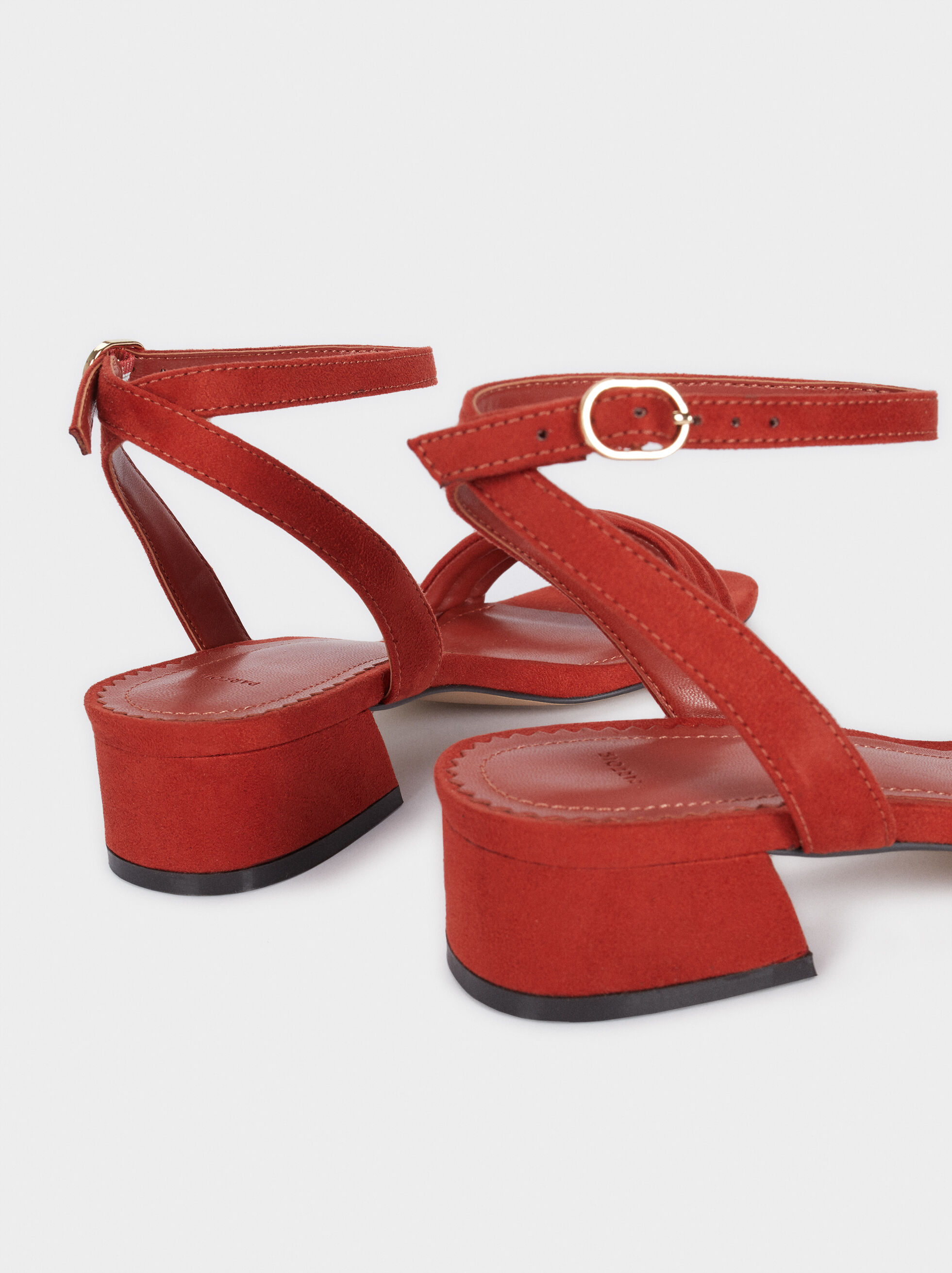 red small heel sandals
