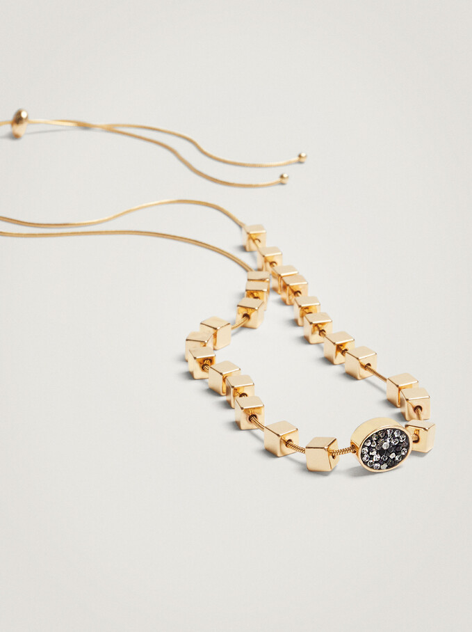 Short Necklace With Beads, Golden, hi-res