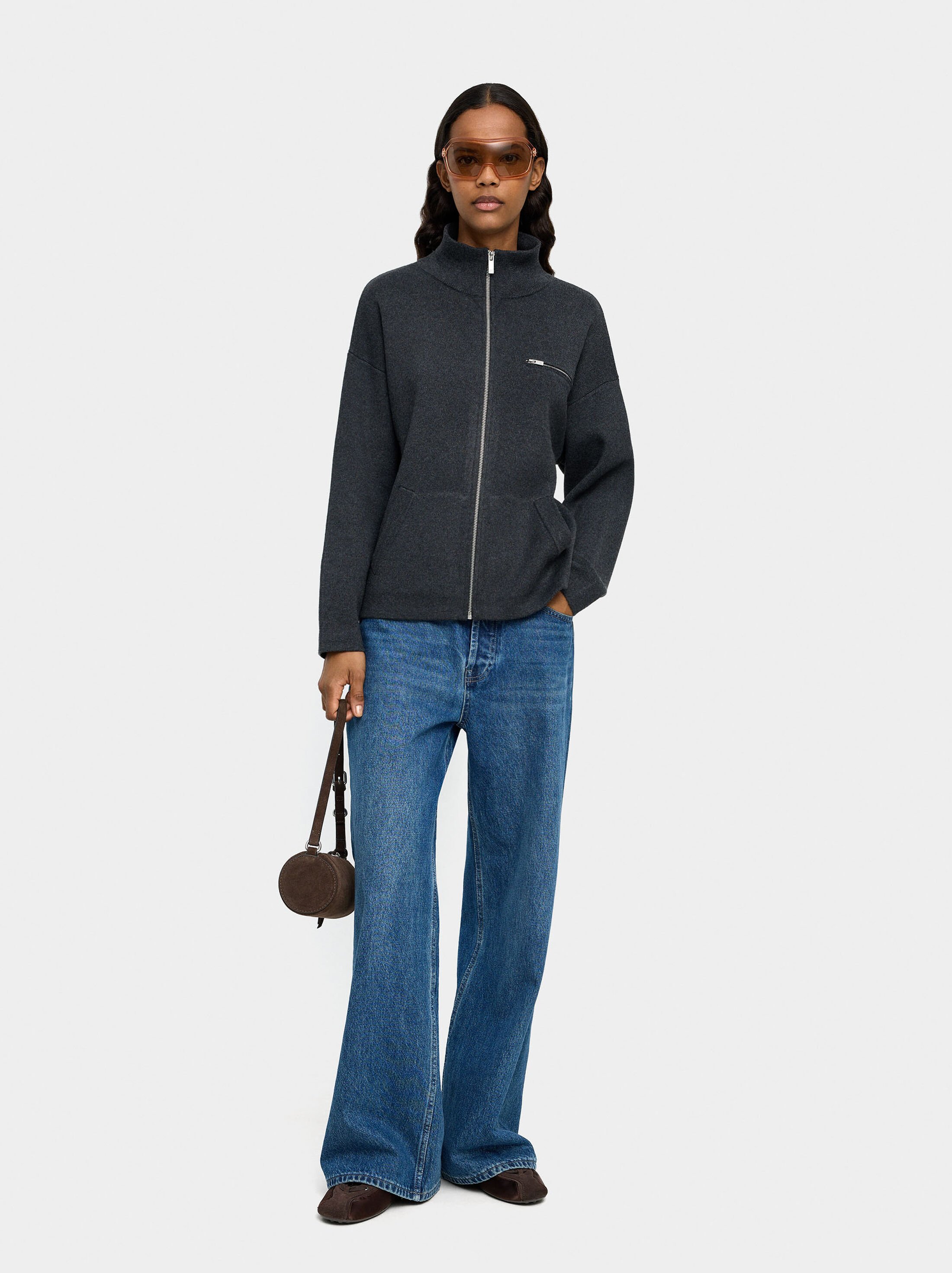 Cardigan de malha fecho de correr image number 0.0