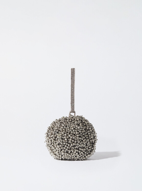 Party Handbag With Beads, Silver, hi-res