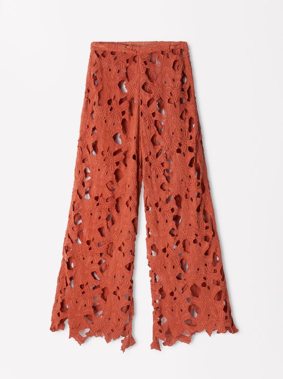 Online Exclusive - Embroidered Cotton Pants, Orange, hi-res