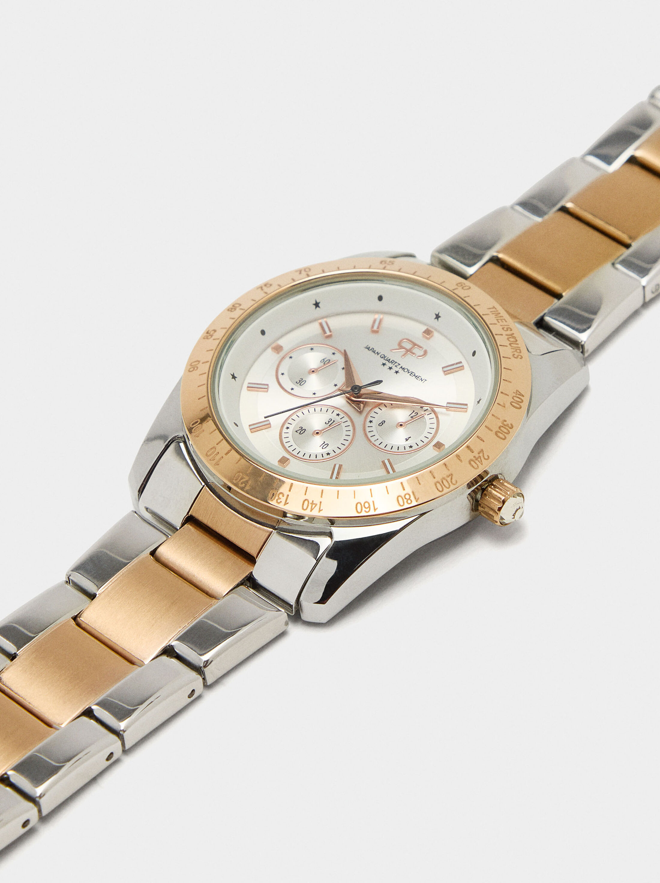 Watch with bicolor stainless steel wristband image number 1.0